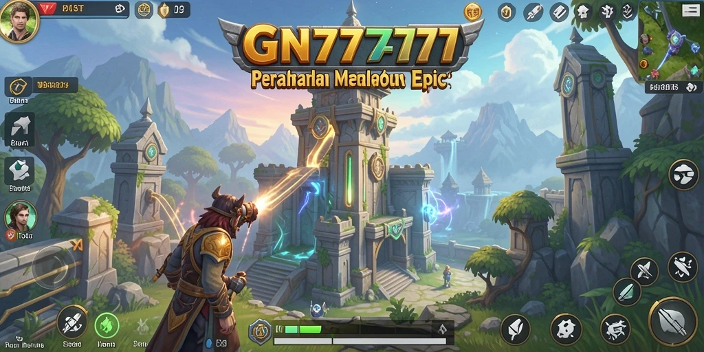 Screenshot gameplay GN777 menunjukkan aksi pertahanan menara yang intens.
