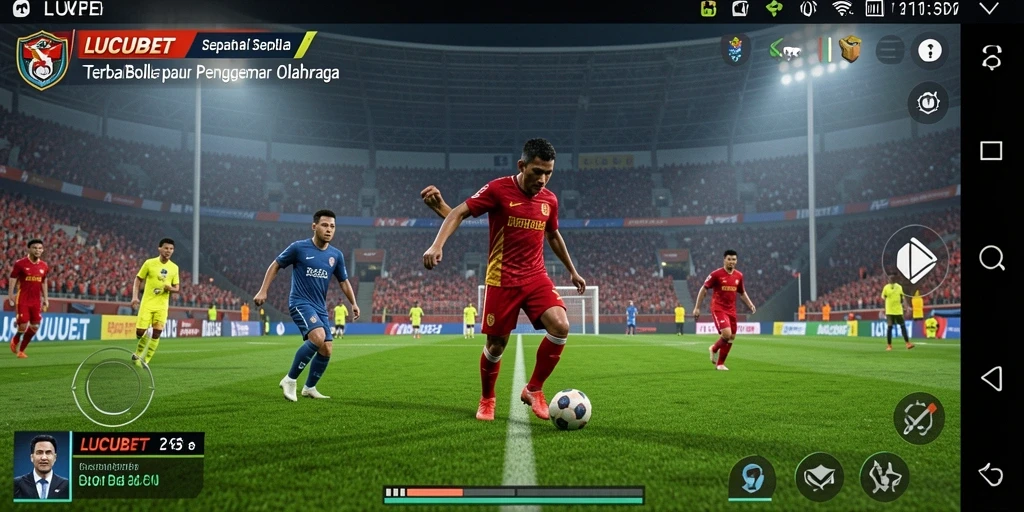 Tangkapan layar yang menunjukkan aksi seru dalam permainan sepak bola LUCUBET.