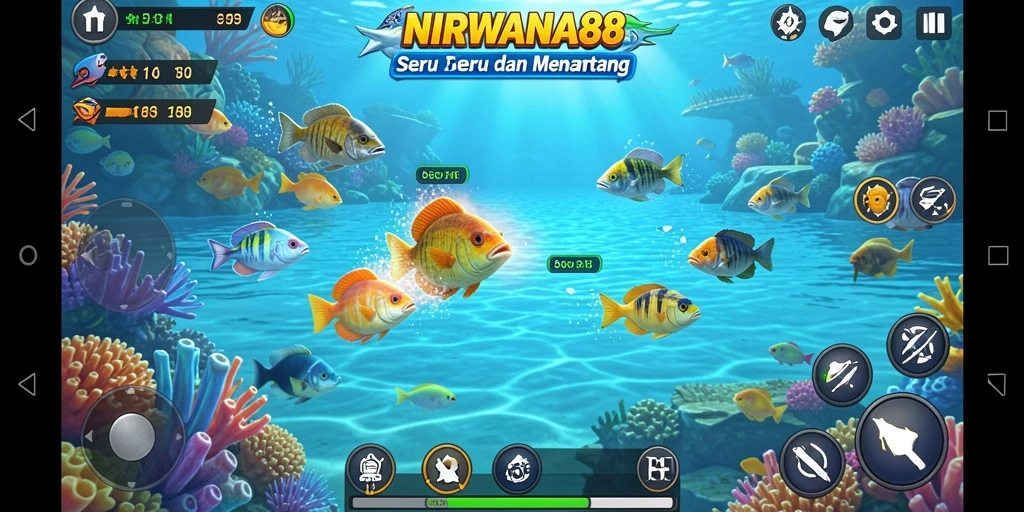 Tampilan gameplay seru di NIRWANA88 saat berburu ikan.