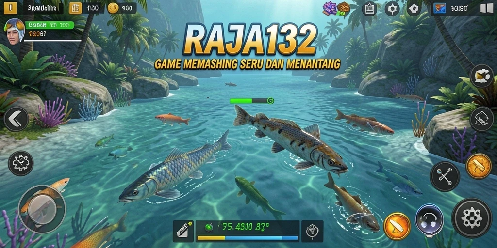 Tampilan gameplay RAJA132 dengan suasana memancing yang menawan.